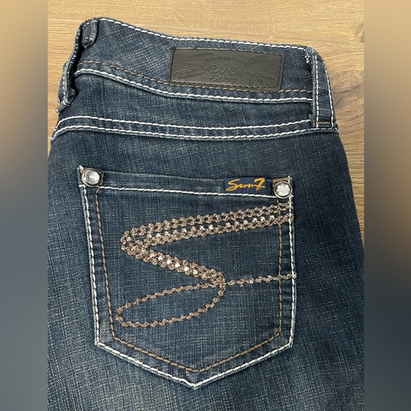 Seven7 Rocker Slim Y2K Boot Cut Flare Denim Jean Pants Embroidered Pockets 6 - Picture 2 of 9